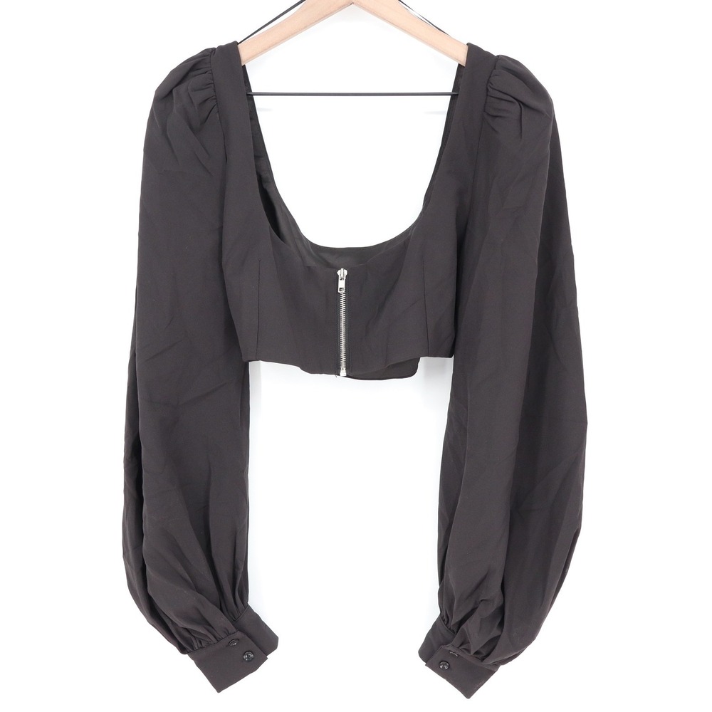 Naked Wardrobe The Statement Black Puff Sleeve Crop Top Small - Picture 5 of 6